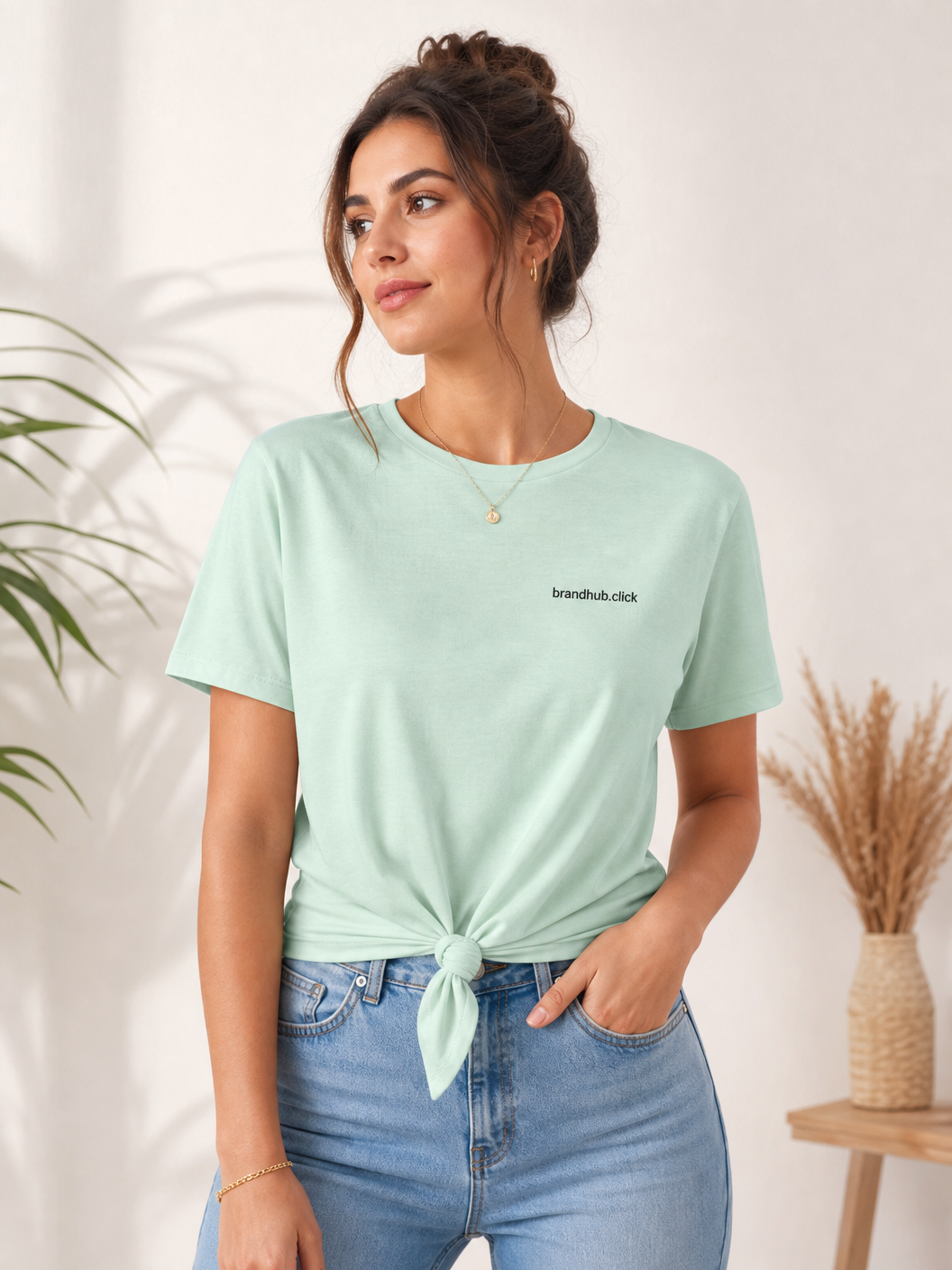 Women's Knot Front T-Shirt - Mint Green