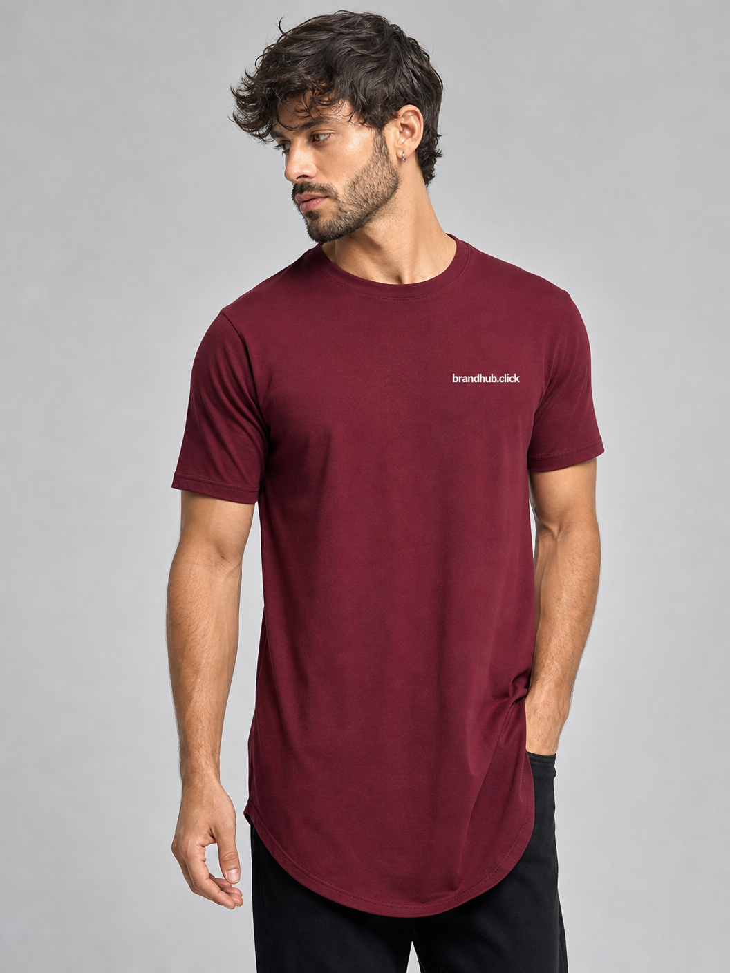 Men's Longline T-Shirt - Burgundy