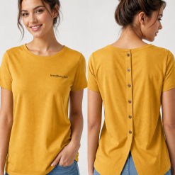 Women's Button Back T-Shirt - Mustard Yellow