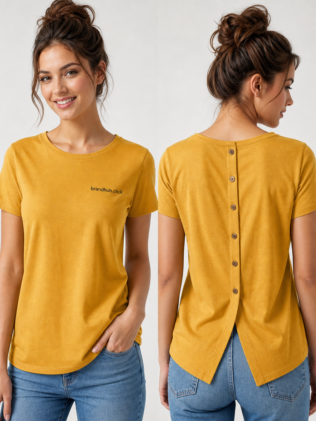 Women's Button Back T-Shirt - Mustard Yellow