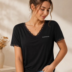 Women's Lace Trim Tee - Black